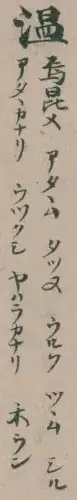 類聚名義抄, the entry for 温