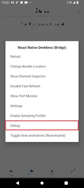 Emulator screenshot displaying the developer menu