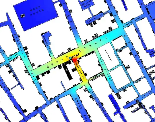 Snow's map showing density with color.