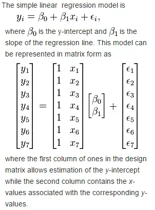 Simple linear regression in matrix form