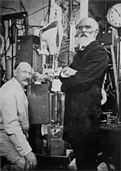 Image 29Heike Kamerlingh Onnes and Johannes van der Waals with the helium liquefactor at Leiden in 1908 (from Condensed matter physics)